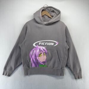 Fiction anime Hoodie Men's Large Gray Graphic Faded Hiyoko Saionji Heavyweight